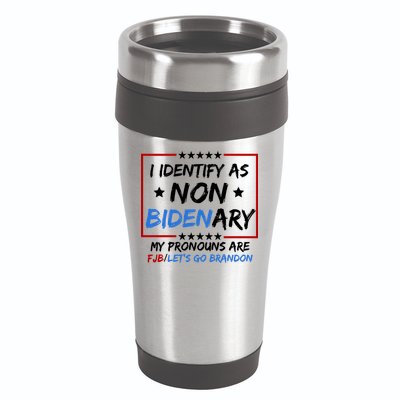 I Identify As Non Bidenary My Pronouns Are Fjb Lets Go Brandon 16oz Travel Tumbler