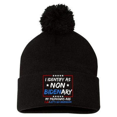 I Identify As Non Bidenary My Pronouns Are Fjb Lets Go Brandon Pom Pom 12in Knit Beanie