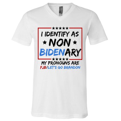 I Identify As Non Bidenary My Pronouns Are Fjb Lets Go Brandon V-Neck T-Shirt