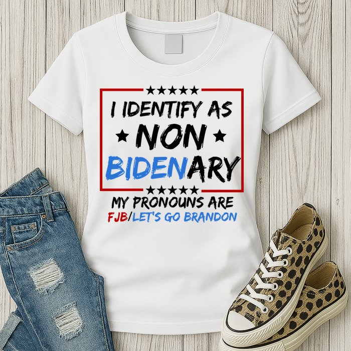 I Identify As Non Bidenary My Pronouns Are Fjb Lets Go Brandon Womens T-Shirt