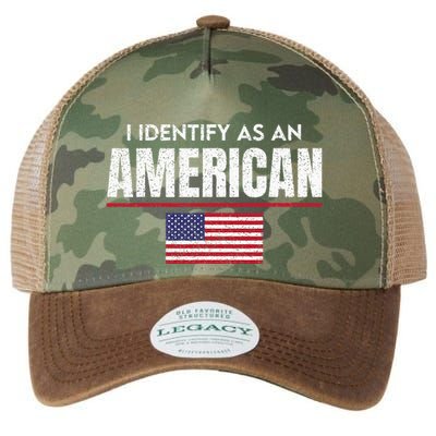 I Identify As An American No Identity Politics USA Flag Legacy Tie Dye Trucker Hat