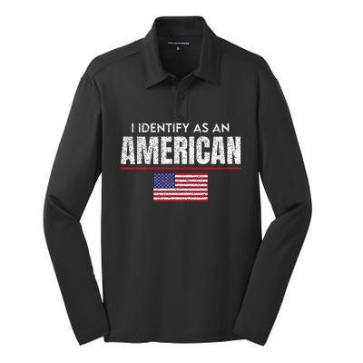 I Identify As An American No Identity Politics Usa Flag Silk Touch Performance Long Sleeve Polo