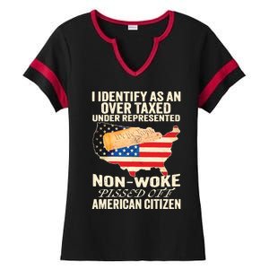 I Identify As An Over Taxed Under Represented Nonwoke Pissed Off Amer Ladies Halftime Notch Neck Tee