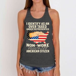 I Identify As An Over Taxed Under Represented Nonwoke Pissed Off Amer Women's Knotted Racerback Tank