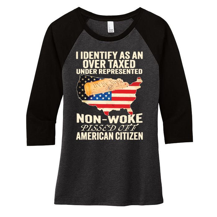 I Identify As An Over Taxed Under Represented Nonwoke Pissed Off Amer Women's Tri-Blend 3/4-Sleeve Raglan Shirt