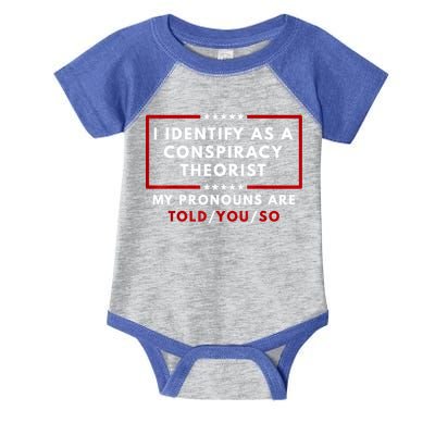 I Identify As A Conspiracy Theorist My Pronouns Are Told Infant Baby Jersey Bodysuit