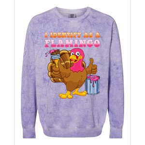 I Identify As A Flamingo Turkey Funny Thanksgiving Colorblast Crewneck Sweatshirt