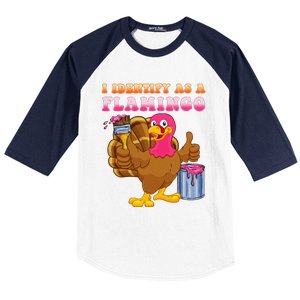 I Identify As A Flamingo Turkey Funny Thanksgiving Baseball Sleeve Shirt