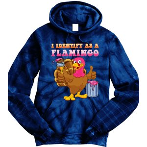 I Identify As A Flamingo Turkey Funny Thanksgiving Tie Dye Hoodie