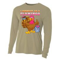 I Identify As A Flamingo Turkey Funny Thanksgiving Cooling Performance Long Sleeve Crew