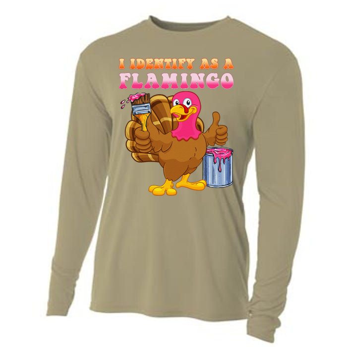 I Identify As A Flamingo Turkey Funny Thanksgiving Cooling Performance Long Sleeve Crew