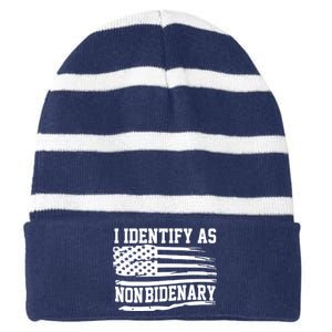 I Identify As Non Bidenary Anti Joe Biden Striped Beanie with Solid Band