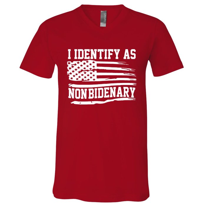 I Identify As Non Bidenary Anti Joe Biden V-Neck T-Shirt