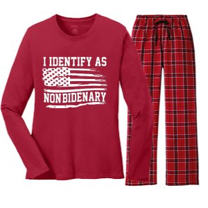 I Identify As Non Bidenary Anti Joe Biden Women's Long Sleeve Flannel Pajama Set 