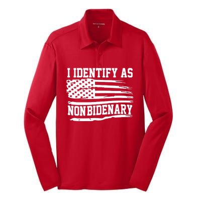 I Identify As Non Bidenary Anti Joe Biden Silk Touch Performance Long Sleeve Polo