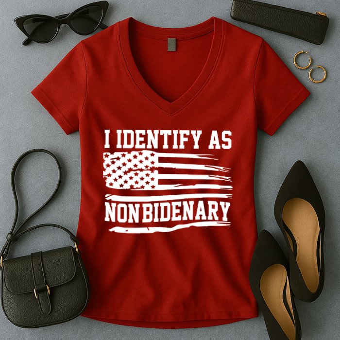 I Identify As Non Bidenary Anti Joe Biden Women's V-Neck T-Shirt