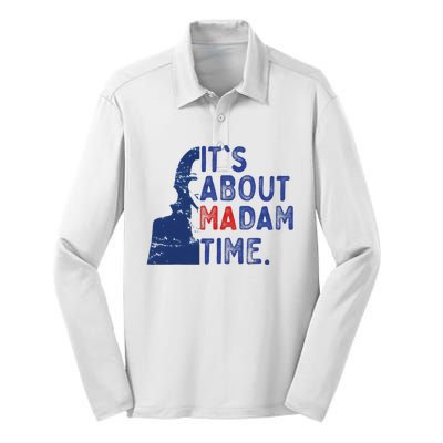 ItS Is About Madam Time Election 2024 Harris Funny Silk Touch Performance Long Sleeve Polo