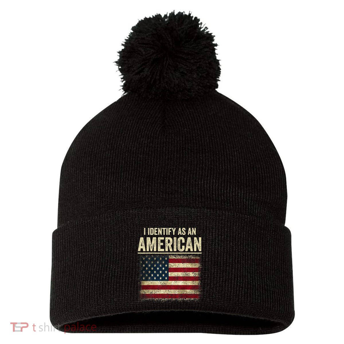 I Identify As An American Flag Pom Pom 12in Knit Beanie