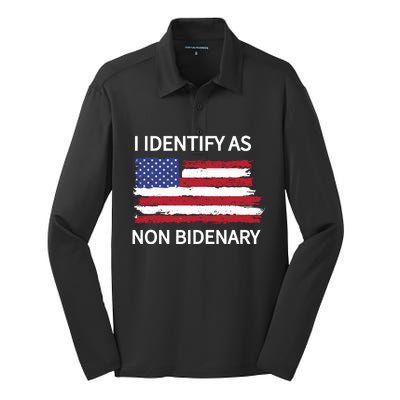 I Identify As Non Bidenary Silk Touch Performance Long Sleeve Polo