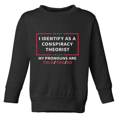 I Identify As A Conspiracy Theorist My Pronouns Are Told You Toddler Sweatshirt