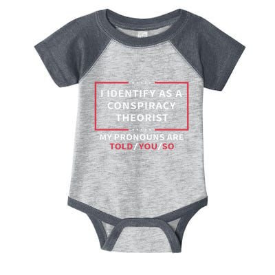 I Identify As A Conspiracy Theorist My Pronouns Are Told You Infant Baby Jersey Bodysuit