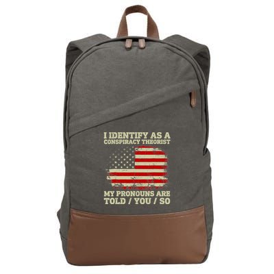 I Identify As A Conspiracy Theorist Vintage American Flag Cotton Canvas Backpack