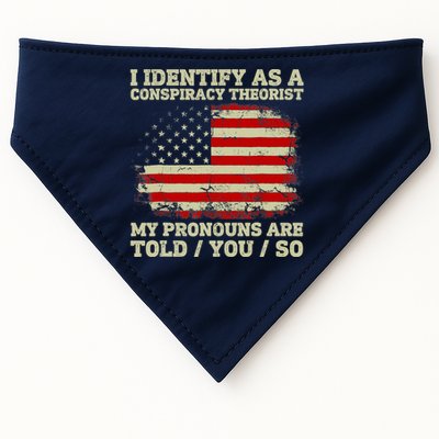 I Identify As A Conspiracy Theorist Vintage American Flag USA-Made Doggie Bandana