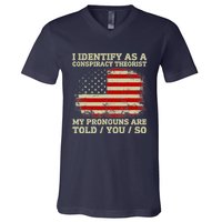 I Identify As A Conspiracy Theorist Vintage American Flag V-Neck T-Shirt