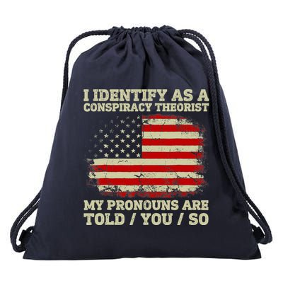 I Identify As A Conspiracy Theorist Vintage American Flag Drawstring Bag