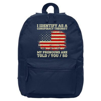 I Identify As A Conspiracy Theorist Vintage American Flag 16 in Basic Backpack