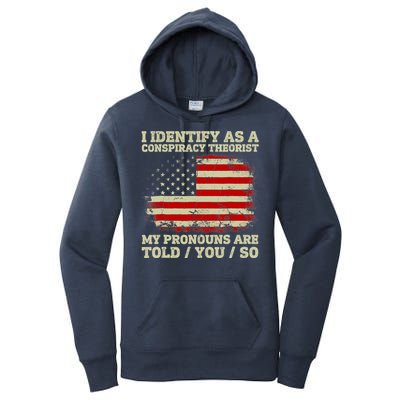 I Identify As A Conspiracy Theorist Vintage American Flag Women's Pullover Hoodie