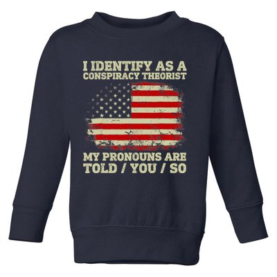 I Identify As A Conspiracy Theorist Vintage American Flag Toddler Sweatshirt
