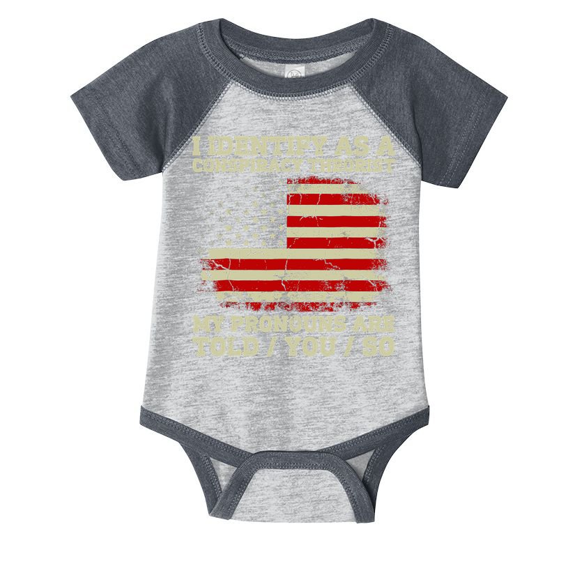 I Identify As A Conspiracy Theorist Vintage American Flag Infant Baby Jersey Bodysuit