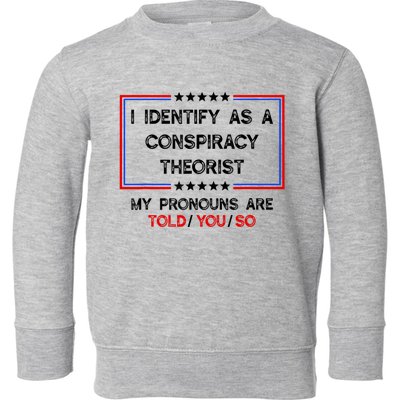 I Identify As A Conspiracy Theorist Pronouns Are Told You So Toddler Sweatshirt