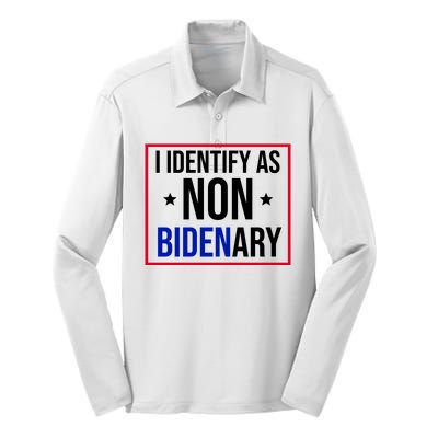 I Identify As Non Bidenary Anti Biden Funny Silk Touch Performance Long Sleeve Polo