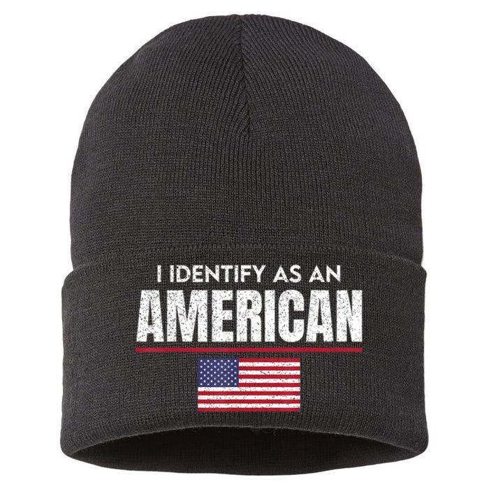 I Identify As An American No Identity Politics Usa Flag Sustainable Knit Beanie