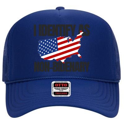 I Identify As Non Bidenary High Crown Mesh Back Trucker Hat