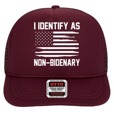 I Identify As Non Bidenary High Crown Mesh Back Trucker Hat