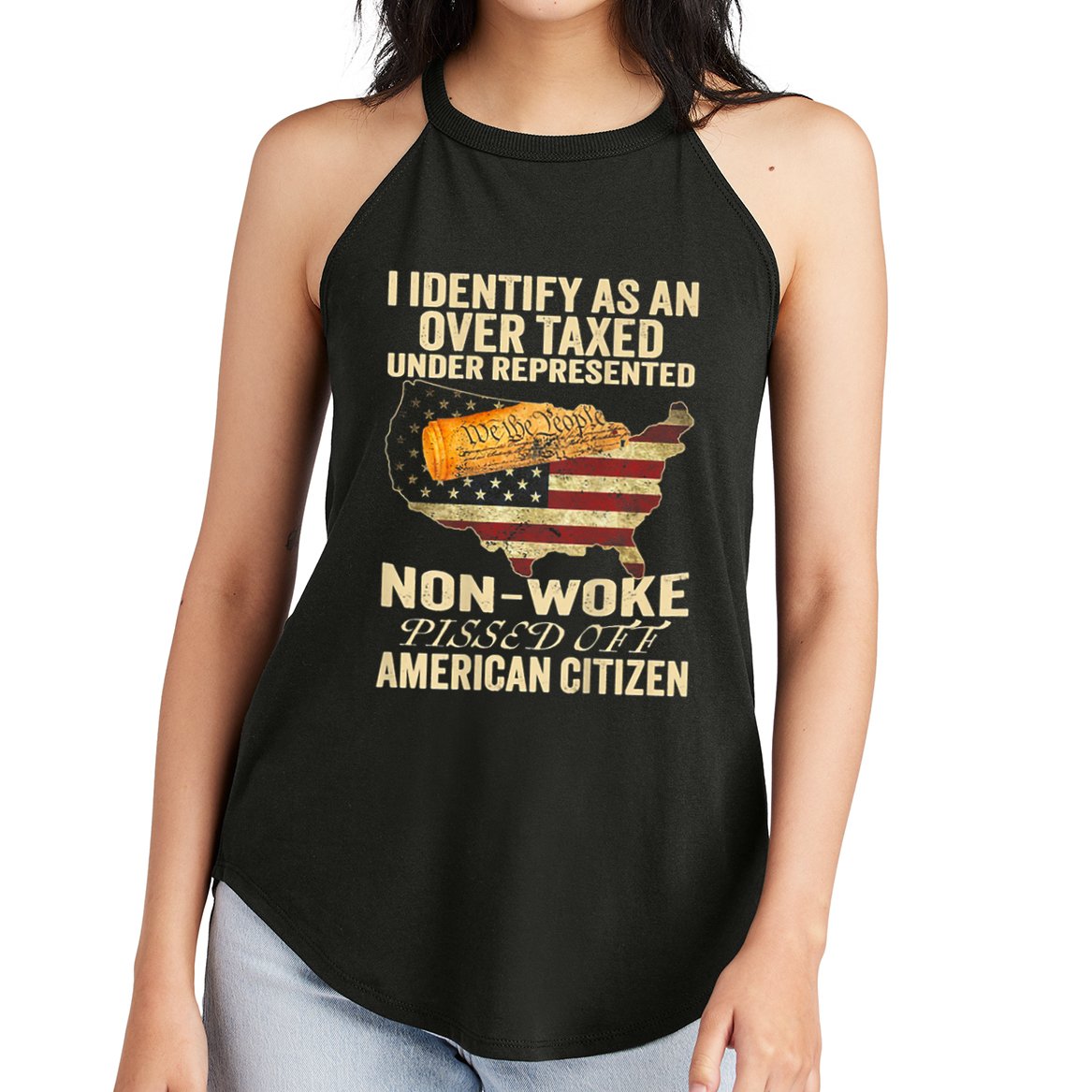I Identify As An Over Taxed Under Women's Perfect Tri Rocker Tank