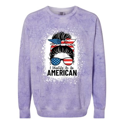 I Identify As An American Messy Bun Patriotic American Colorblast Crewneck Sweatshirt