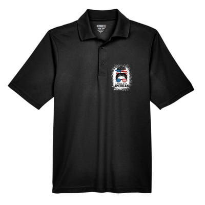 I Identify As An American Messy Bun Patriotic American Men's Origin Performance Pique Polo