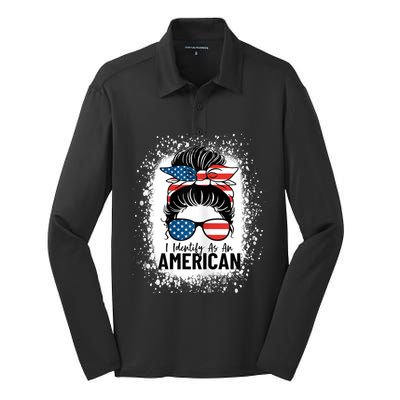 I Identify As An American Messy Bun Patriotic American Silk Touch Performance Long Sleeve Polo