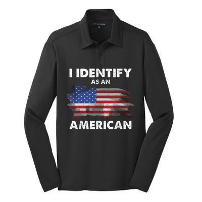 I Identify As An American Politics Us Flag Proud American Silk Touch Performance Long Sleeve Polo