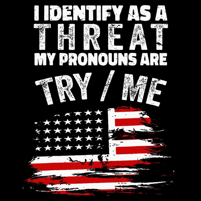 I Identify As A Threat My Pronouns Are Try Me Funny Button