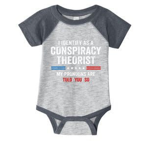 I Identify As A Conspiracy Theorist My Pronouns Are Told You Infant Baby Jersey Bodysuit