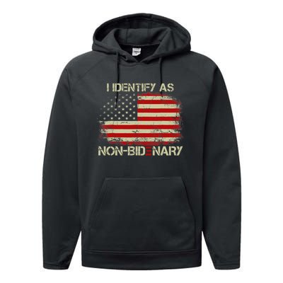 I Identify As Non Bidenary Anti Biden American Us Flag Performance Fleece Hoodie