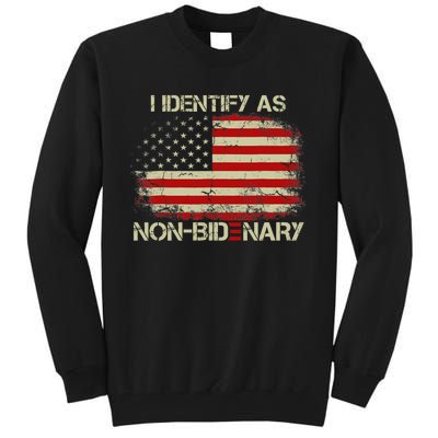 I Identify As Non Bidenary Anti Biden American Us Flag Tall Sweatshirt