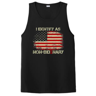 I Identify As Non Bidenary Anti Biden American Us Flag PosiCharge Competitor Tank