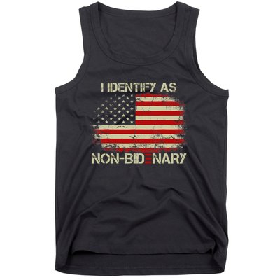 I Identify As Non Bidenary Anti Biden American Us Flag Tank Top