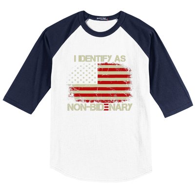 I Identify As Non Bidenary Anti Biden American Us Flag Baseball Sleeve Shirt